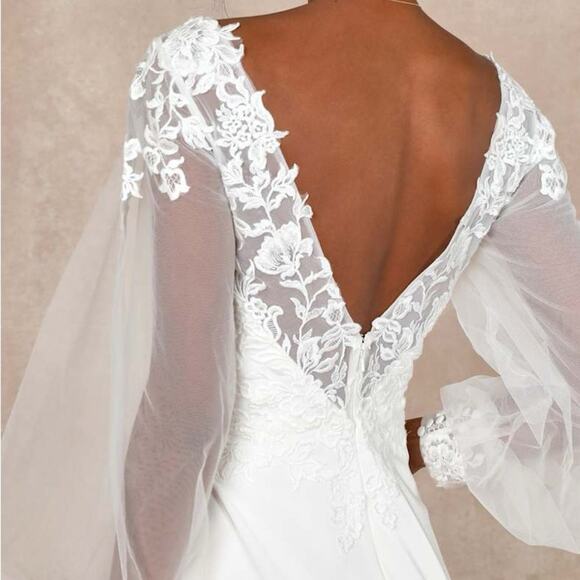 Lulus Timeless Adoration White Embroidered Bishop Sleeve Maxi Dress Womens Sz XL - Picture 8 of 12